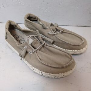 Hey Dudes Wendy Size 7 Canvas Khaki Comfort Shoes Slip Ons Tan Beige